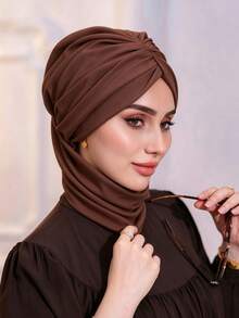 1pc Women's Instant Turban Elegant Minimalist Solid Color Slip-On Hijab, Versatile Multi-Functional Non-Slip Sweat-Absorbing Headscarf With Different Wearing Styles, Ruched Design For 3D Full Look, Modal Jersey Fabric Comfortable Soft Skin-Friendly, Suitable For Daily Wear, Yoga And Sports - Multicolor - View 11