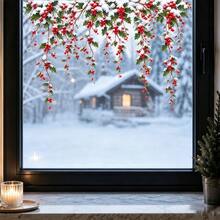 1pc Holly And Raspberry Vine Window Sticker, Double-Sided Visible PVC Electrostatic Adsorption Glass Sticker, Home, Store, Holiday, Party, Christmas Decoration. - Multicolor - View 7