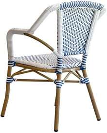 1 Unidad Silla Amelie de Aluminio con Tejido de Ratán, Color Blanco y Azul, Estilo Bistró Francés, Apilable, Resistente a la Intemperie, para Terraza, Jardín, Patio, Restaurante y Cafetería - Blanco - Ver 6