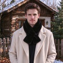 1pc Solid Color Casual Street Office Polyester (Polyester) Men's Faux Fur Scarf, Warm And Windproof For Autumn/Winter, Suitable For Outdoor, Shopping, Dating, Wedding, Gift, Party, Halloween, Christmas, Fashion Accessory - Black - View 7