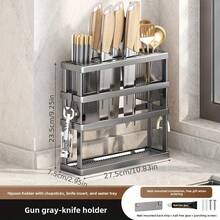 1pc Multifunctional Knife Holder, Kitchen Countertop Knife Pot Lid Cutting Board Integrated Storage Rack, With Drainage Tray Utensil Knife Spatula Organizer, Wall-Mounted No-Drill Kitchen Knife Stand - Multicolor - View 13