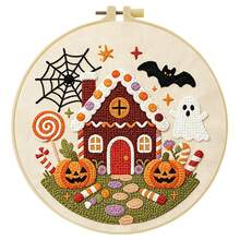 Happy Halloween Theme Embroidery Kit For Adult, Embroidery DIY Starter Kit, With Stamped Patterns, Embroidery Hoop, Tools, Colorful Threads With Needles, Instructions For Craft Lover Birthday Halloween Gifts Home Ofiice Decor ,20*20cm/7.9*7.9in - Halloween - View 13