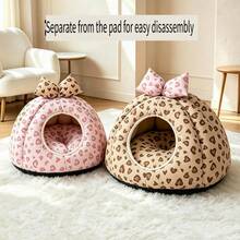 Semi-Enclosed Cat Bed, Warm Fleece Pet Nest For Winter, Four Seasons Universal Cat Cave, Thickened Dog Bed For Small Dogs, Indoor Pet Sleeping Cushion For Rest - Khaki - View 8