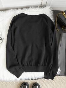 Preppy Black And White Colorblock Knit Cardigan, White Collar Button-Front Slim Fit Long Sleeve Cropped Sweater Jacket - Black - View 8