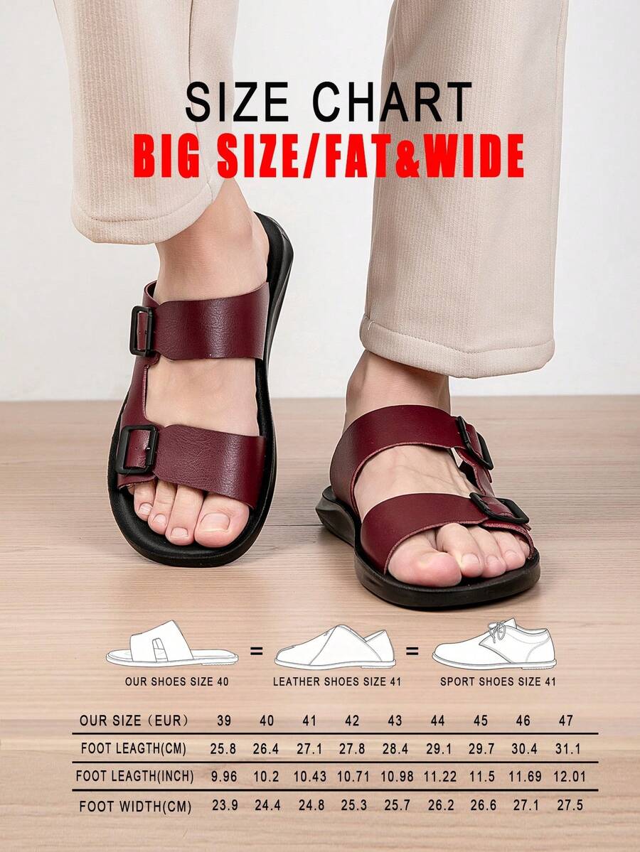New Summer Vacation Style Men's One-Strap Slide Sandals, Fashion Casual Indoor/Outdoor Dual-Use Comfortable Open-Toe Flat Sandals - Red Brown - View 1