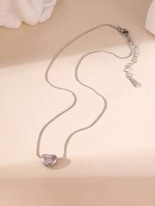 GEREIT 5pcs Stainless Steel Polished Geometric Hollow Heart & Water Drop Pendant Necklace - Silver - View 6