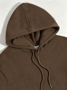 Autumn/Winter Women's Coffee-Colored Fuzzy Hooded Sweatshirt, Custom Streetwear Style With Colorful Digital Print - Brown - View 6