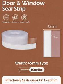 1 Roll 1/5/10m Sealing Strip Sealing Tape, Door Bottom Sealing Strip, Used For House Gaps Or Shower Door Sealing, Windproof Soundproof Heat-Insulating Sealing Strip, Suitable For Door And Window Frame Gaps, Home Decoration Accessories - Transparent - View 17