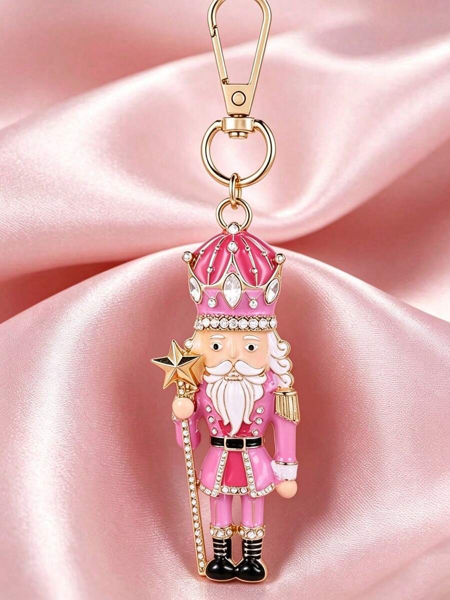 Christmas Nutcracker Keychain For Women, Rhinestone Enamel Nutcracker Pendant, Minimalist Pink Nutcracker Keychain With Rhinestone And Oil Drop King Design, Classic Christmas Holiday Decoration, Ideal Christmas Gift, Party Favor And Daily Backpack/Handbag Accessory, Keychain, Bag Charm, Key Ring, Wallet Charm, Car Accessory, Happy Dog, Wallet Charm And Accessory, Women's Car Accessory, Bag Charm Pendant - Multicolor - View 1