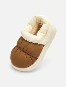 Balabala Boys' & Girls' 2026 Winter Colorblock Warm Indoor House Slippers - Dark Coffee - View 1