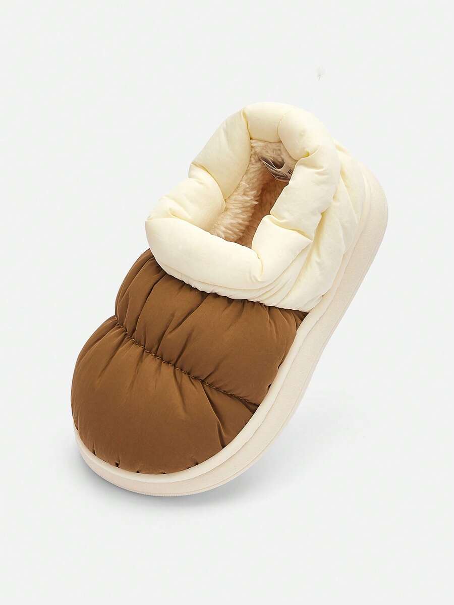Balabala Boys' & Girls' 2026 Winter Colorblock Warm Indoor House Slippers - Dark Coffee - View 1