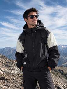 Men's Outdoor Jacket, Contrast Color Casual Windbreaker, Sport Jacket, Coat Black Spring Sports - Black - View 9