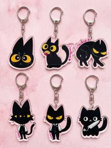 6Pcs Animal Hospital Acrylic Keychains, Q-Version Cartoon Black Cat In Suit And Holding Knife Other Unique Patterns, Car Key Pendant, Ita Bag Accessory, Daily Decoration, Halloween Gift, Birthday Gift, Christmas Gift, Party Favor, Graduation Gift, Back To School, Exquisite Collection, All Season - Multicolor - View 5
