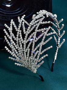 1pc Elegant Handmade Rhinestone Bridal Hair Accessories Leaf Shape Hair Hoop Women Headdress For Wedding - Silver - View 6