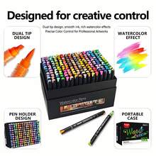 192 Colors Dual-Tip Watercolor Marker Set, Chisel Tip And Soft Tip 2-In-1 Watercolor Pens, Water-Based Ink Drawing Pens, Hand-Drawn Graffiti Outlining And Coloring Brushes, Art Supplies For Students And Artistic Creation - Double-ended Marker Pen - View 5