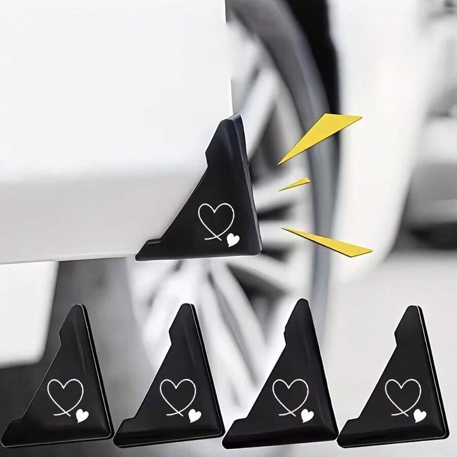 4-Piece Heart-Themed Door Bumper Strips, With Built-In Adhesive On The Back For Right-Angle Scratch Protection. Scratch-Resistant And Collision-Proof, Easy To Install, Suitable For Sedans, Trucks, And SUVs - 02 - View 1