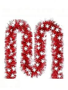 1pc Christmas Red Snowflake Sequin Tassel Decorative Garland With Metallic Foil, Bendable And Shapeable, Suitable For Stair Railings, Christmas Trees And More, Ideal For Thanksgiving, Christmas And Halloween Holiday Decorations - Multicolor - View 12