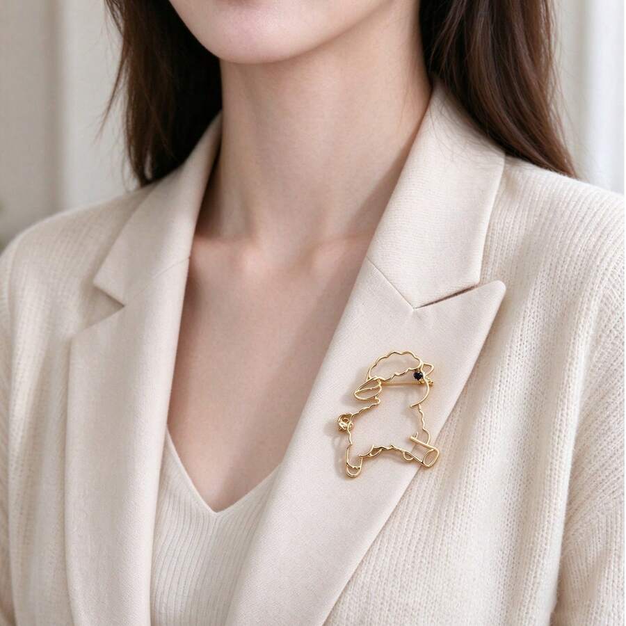6pcs Luxury Minimalist Gold Hollow Puppy Brooch, Unique High-End Pin For Suit Decorations, Ideal Gift - Gold - View 1