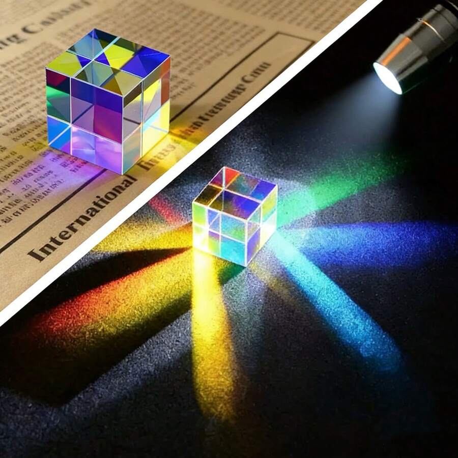 Optical Glass X-Cube Double Refraction RGB Prism Light Physics Experiment Desktop Display Science Collectible Gift Christmas Gifts