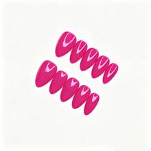 Glossy Dragonfruit Magenta Almond Press On Nails, Bright Solid Magenta False Nails, Handmade Nail Tips, Suitable For Party & Daily Wear, Fall Winter Christmas & New Year Style - Hot Pink - View 5