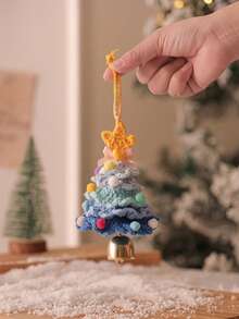 Crochet Christmas Tree Hanging Ornament, Handmade Knitted Christmas Tree Pendant With Bell, Cute Colorful Plush Christmas Decoration, Car Rearview Mirror Hanging Accessory, Suitable As Holiday Gift For Teenagers - Multicolor - View 10