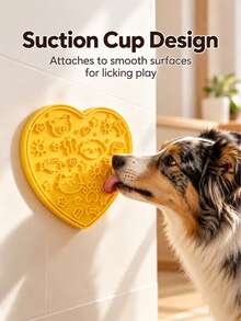 1pc Heart-Shaped Silicone Dog Lick Mat With Suction Cups, Slow Feeder Licking Pad For Dogs & Cats, Wall & Floor Pet Feeding Mat, Yellow/Pink - 100ml - View 3