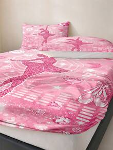 2/3PCS Pink Ballet Girl Fitted Sheet Animal Print Bedding Set For All Seasons Twin/Full/Queen 100% Polyester Machine Washable - Multicolor - View 4