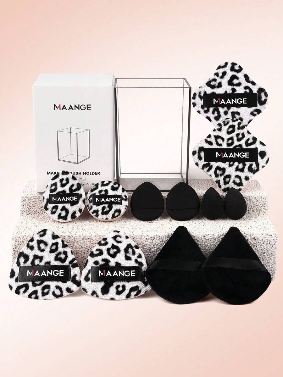 MAANGE 13pcs Makeup Sponge Set, Includes 12pcs Dry/Wet Dual-Use Powder Puffs + 1pc Storage Tube, Soft Reusable Makeup Accessories, For Daily Makeup Or Travel, Complete Makeup Tool Kit, Gift For Girls - Multicolor - View 1