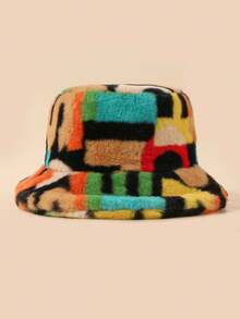 1pc Autumn/Winter Floral Plush Bucket Hat, Versatile Outdoor Sun Protection Hat Suitable For Outdoor Sports, Sunshade And Daily Commute - Bucket Hat - View 6