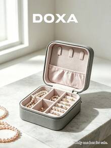 DOXA 便攜旅行珠寶收納盒，拉鍊式戒指耳環項鍊收納盒，女士小型精巧珠寶收納盒 - 灰色 - 查看 4
