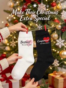 Customized Socks, Personalized Best Friend Declaration Socks, Unique White Unisex Socks, Couple Customized Socks, Valentine's Day Gift, Birthday Gift - Multicolor - View 2