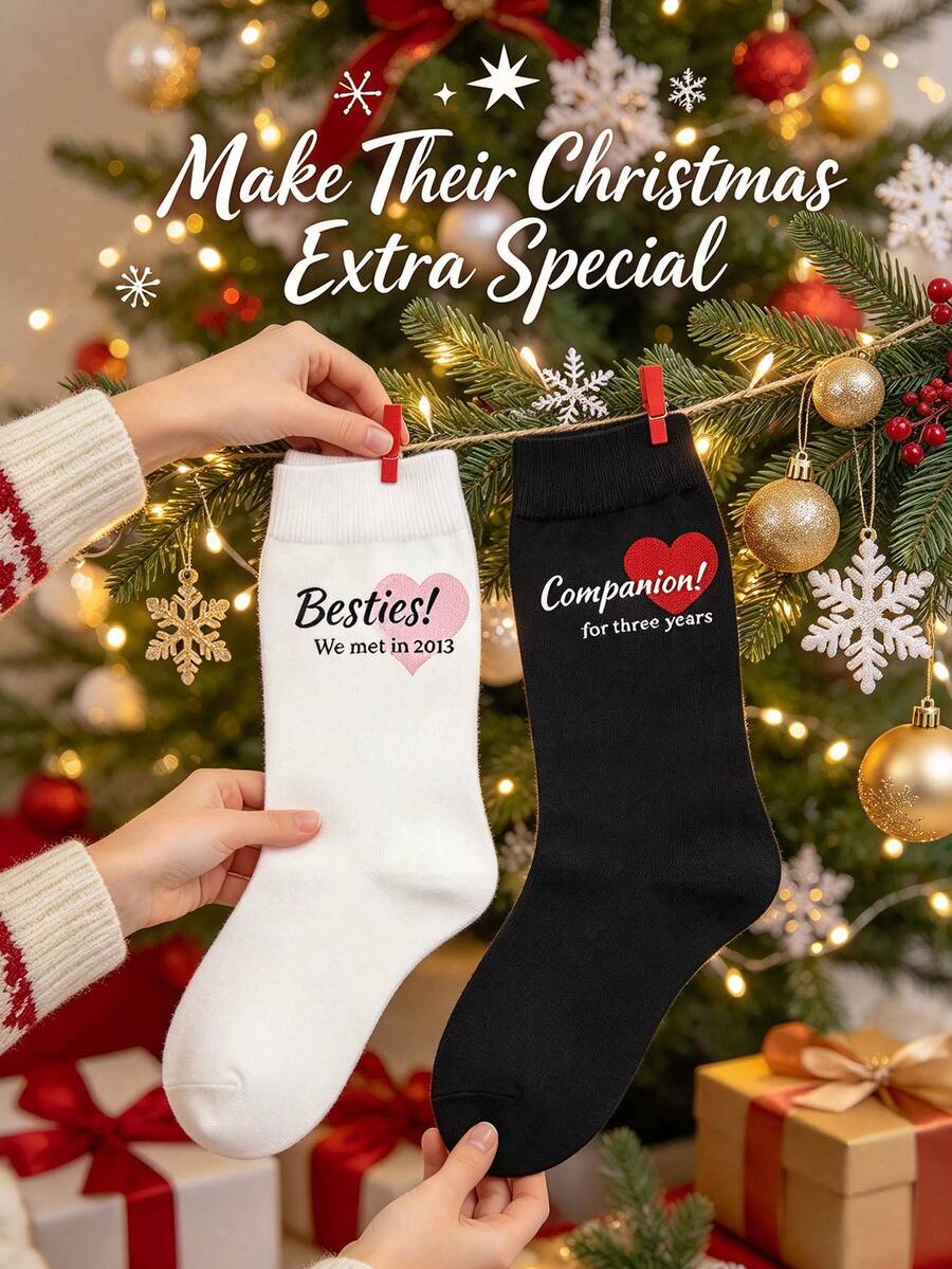 Customized Socks, Personalized Best Friend Declaration Socks, Unique White Unisex Socks, Couple Customized Socks, Valentine's Day Gift, Birthday Gift - Multicolor - View 1