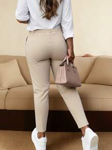 HOMEYEE Women's Retro Casual Vacation Elegant Daily Business Professional Plus Size Pants Spring - Khaki - View 2