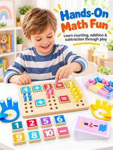 Montessori Wooden Math Toy For Kids, Counting Board Addition And Subtraction Game, Includes Number Blocks, Counting Pegs And 20 Activity Cards, Preschool Learning Toy - Multicolor - View 6