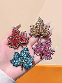 8/4/2pcs Multicolor Elegant Rhinestone Maple Leaf Hair Clips, Durable & Gentle On Hair, Basic Sweet Cute Hair Accessories For Women And Girls, Suitable For Daily Wear, School, Party, Vacation - Multicolor - View 3