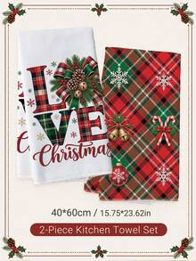 2PCS Kitchen Towels Christmas Plaid LOVE Christmas Print 40*60cm Country Farm Style Rectangular Microfiber Kitchen Towels, Dish Cloths, Tablecloths, Hand Towels, Bathroom Kitchen Decor, Winter Home Decor, Neighbor Housewarming Gift, Perfect For Kitchen And Bathroom Use, Suitable For Housewives And Family Gatherings Gift, High Cost-Performance, Household Essential - Multicolor - View 9