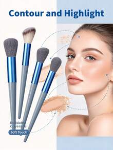 16Pcs Makeup Brush Set,For Powder Blush Foundation Eyeshadow,Cosmetic Tools Kit - Grey - View 7