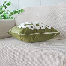 1pc Snowflake Christmas Tree Embroidered Pillow Case, Christmas Pattern Plush Fabric Embroidered Living Room Sofa Cushion Cover, Holiday Party Decoration Pillowcase, Pillow Insert Not Included - Multicolor - View 8