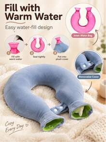 1 Thickened U-Shaped Hot Water Bottle For Water Injection, Neck And Shoulder Hot Compress For Neck Protection, Hanging Neck Heating Pad, High-Density Inner Liner For Leak Prevention, Ergonomic U-Shaped Fit For Neck Curve, Winter Warmth For Office, - A - View 3