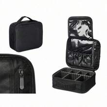 Portable Oxford Cloth Makeup Organizer With Adjustable EVA Dividers, Cosmetic Case With Brush Slots And Waterproof PVC Lining, 23x26x9cm - Black - View 11