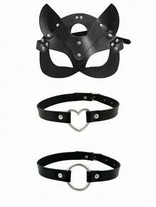 3件/2件/1件 男女同款 PU皮革貓臉面具 狐狸半臉面具 萬聖節派對舞會 Cosplay 面具裝飾配件 - 彩色 - 查看 2