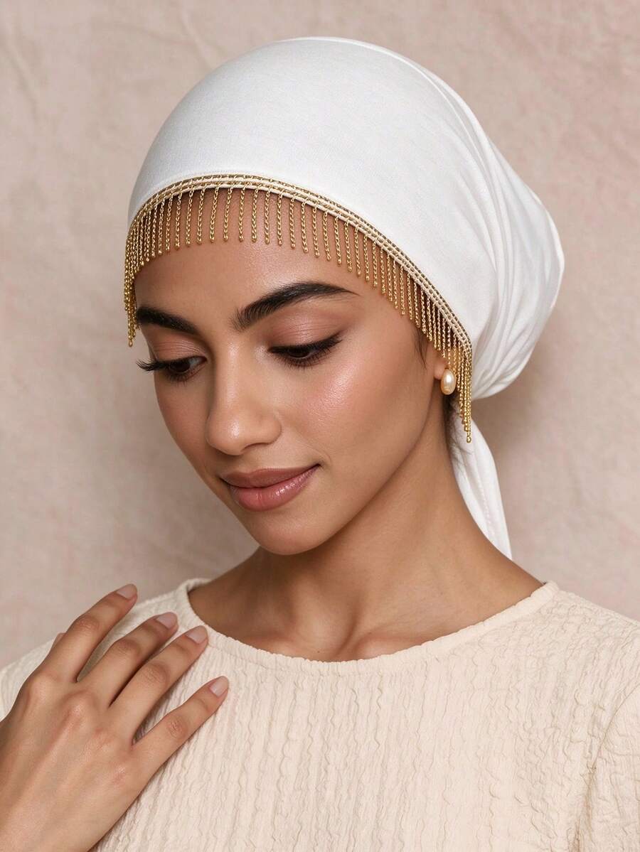 1PC Women's Fashion Tassel Solid Color Elastic Tie Headscarf Bandana Scarf Small Hat Headwrap Suitable For Daily Wear