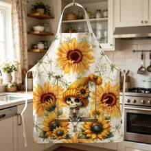 1pc Harvest Autumn Pumpkin Theme Apron - Sleeveless Design, Durable And Comfortable Fit, Featuring Colorful Pumpkin, Sunflower, Acorn Plaid Pattern, Suitable For Cooking, Baking And Home Cleaning, Household Cleaning, Housework Apron, Hand-Painted Handmade Gardening Apron, Fun Holiday Gift - Multicolor - View 3