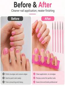 7Pcs Nail Tool Set, Silicone Nail Art Brushes With Toe Separators, Manicure And Pedicure Accessories - Pink - View 5