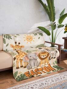 1pc Customized Name Blanket, Personalized Bed Blanket, Animal Personalized Blanket, Tropical Jungle, Can Print Name, Personalized Blanket, Cute Blanket, Comfortable Blanket, Home Gift, Birthday Gift, Christmas Gift, Personalized Gift, Gift For Son/Daughter, Gift For Friend - Style 1 - View 4
