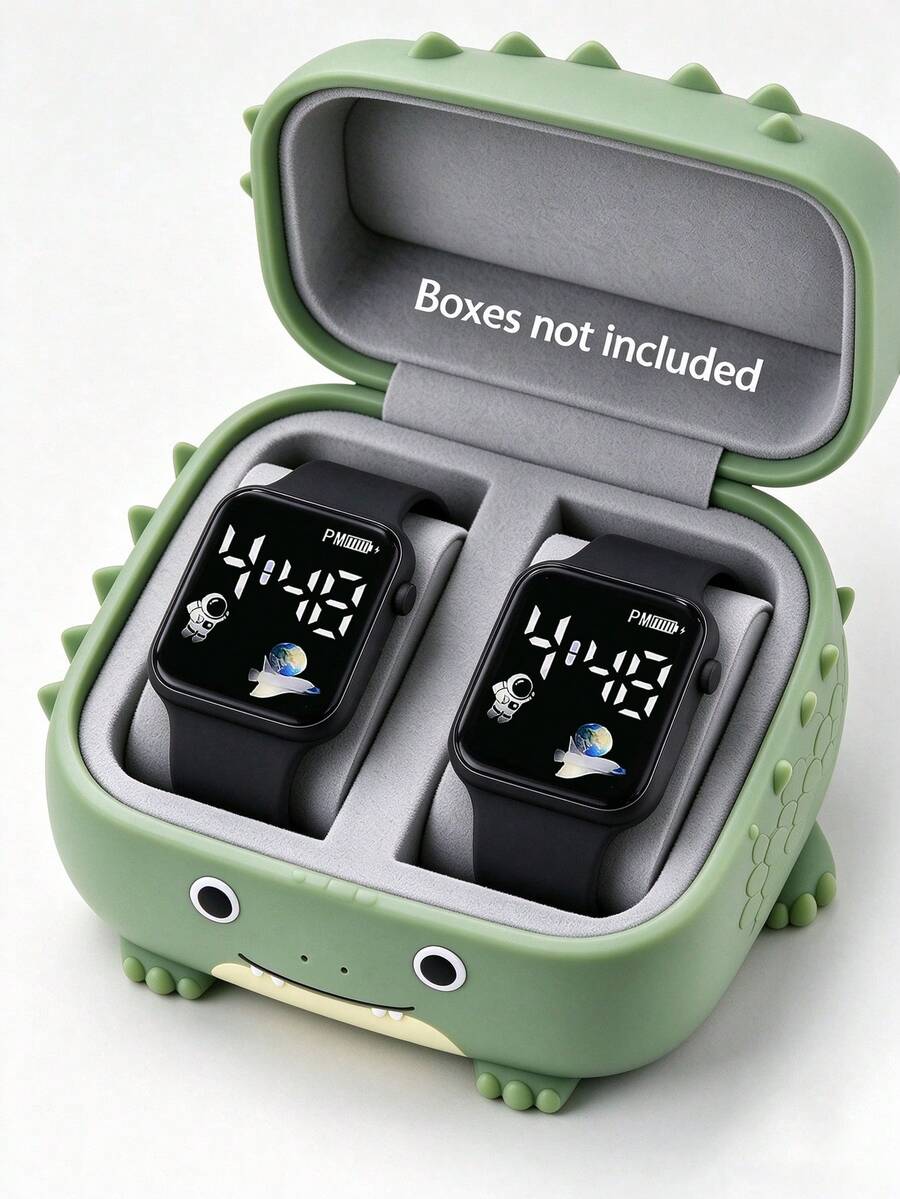 2pcs Boys & Girls Electronic Watch Black Astronaut Pattern Dial Luminous Display, Silicone Strap, Comfortable To Wear, Easy To Read, Suitable For School, Running And Other Occasions, Also Can Be Used As Fashion Accessory, Perfect Gift For Halloween, Christmas, Thanksgiving And Other Holidays (Gift Box Not Included) - Multicolor - View 1