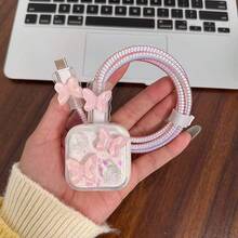 3D Butterfly Flower Resin Design Data Cable Protector, Compatible With 40W Fast Charging Compatible With Apple 17, 16 Pro Max, 15, 14 Charger - Clear - View 7