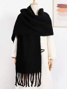 1pc Women's Winter Tassel Couple Scarf, Thick Warm Cold-Proof Multi-Functional French Plaid Scarf, Fashionable Atmosphere, Winter Christmas Gift, Birthday Gift - Multicolor - View 12