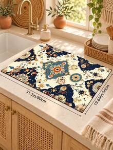 1 miếng thảm thoát nước nhà bếp họa tiết hoa Ba Tư, in dây leo Mandala, thảm thấm hút hình chữ nhật phong cách Bohemian, thảm ráo bát, thảm máy pha cà phê, thảm lót ly, thảm mặt bếp, phù hợp cho cạnh bồn rửa, góc cà phê và trang trí nhà cửa - Nhiều màu - Xem 10