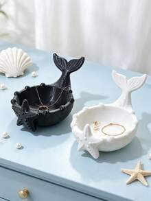 Creative 3D Printed Mermaid Tail Storage Dish, Starfish 3D Carved Design, Jewelry Key Small Items Organizer, Entryway Vanity Dual-Use, Ocean Theme Niche Home Decor Gift - Multicolor - View 3